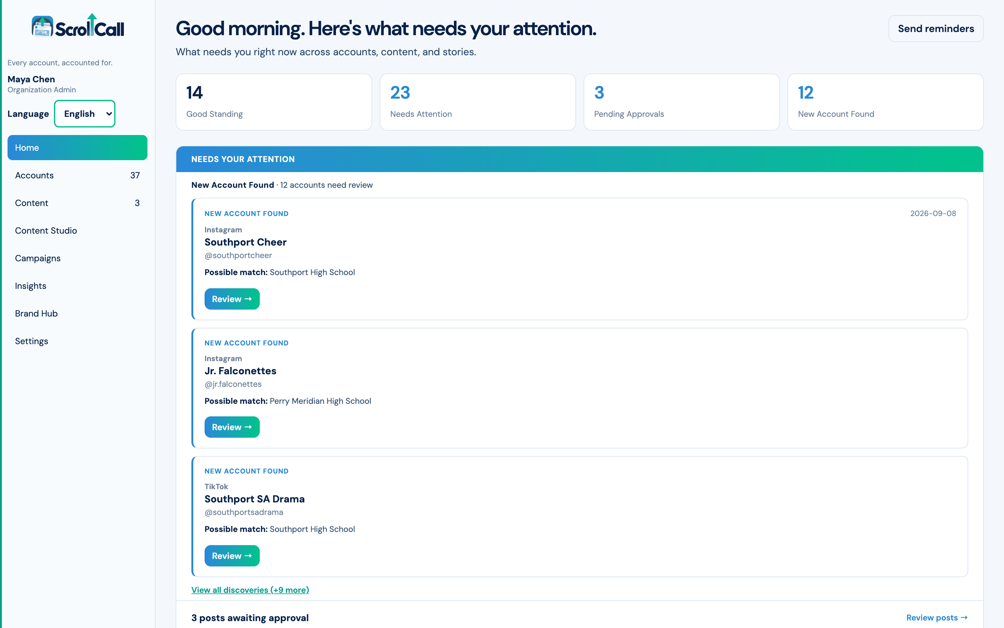 ScrollCall dashboard