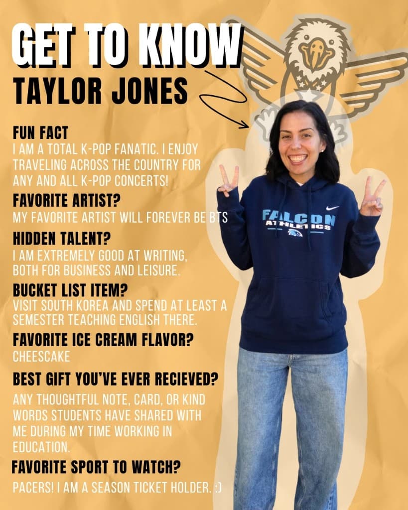 Get to Know You graphic for Taylor Jones, with fun facts beside her portrait