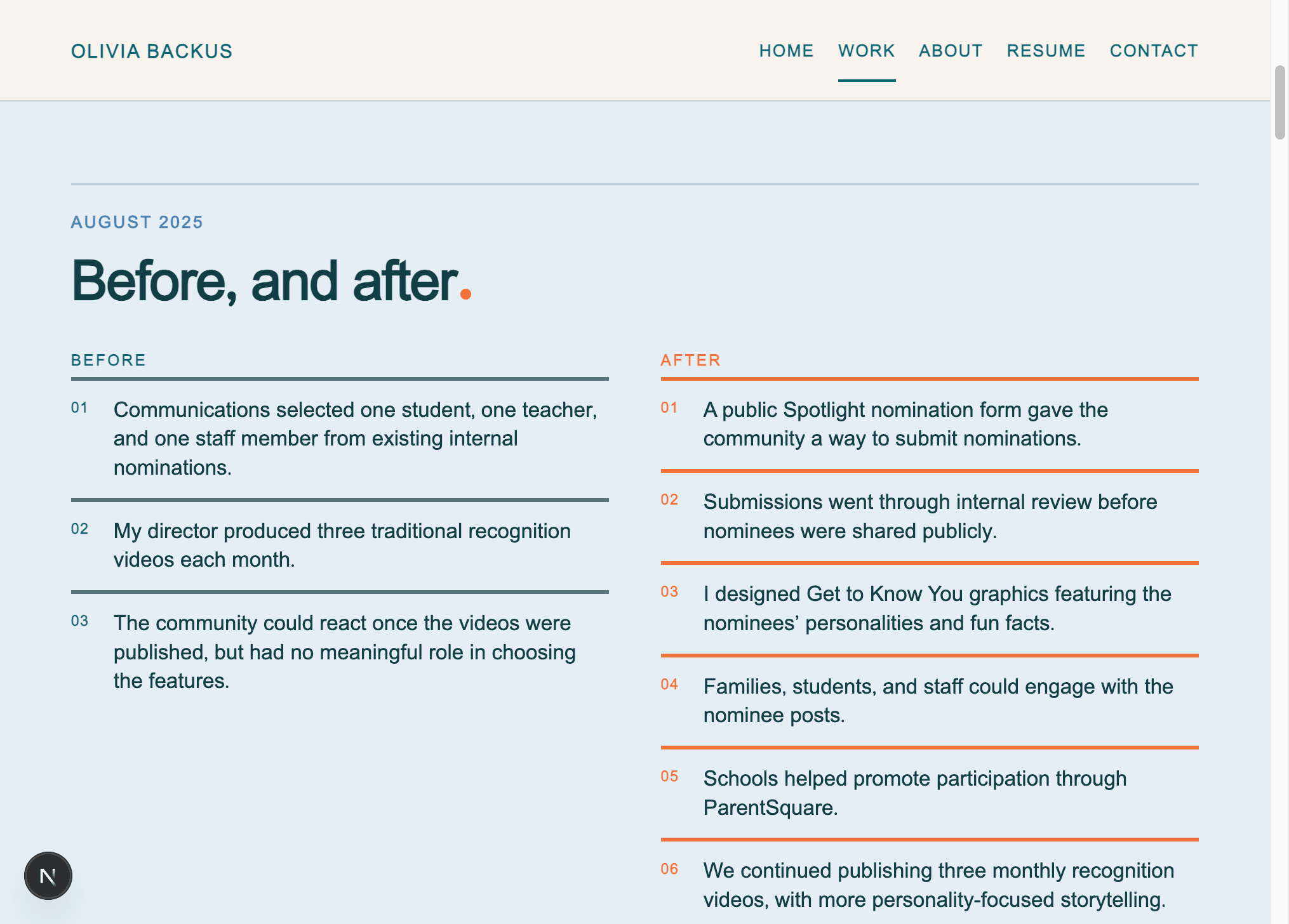 The Spotlight case study, with the original program beside the redesigned one