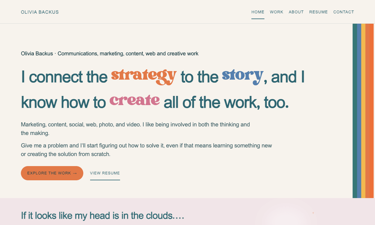 The homepage, with Bright Retro accent words and an orange button